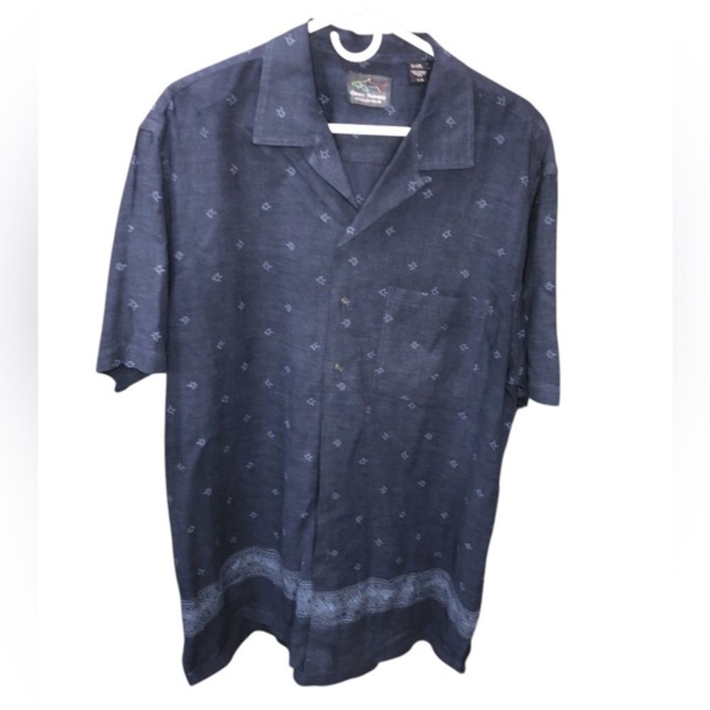 GREG NORMAN COLLECTION SZE LARGE SHORT SLEEVE NAVY BLUE BUTTON UP SHIRT W/POCKET